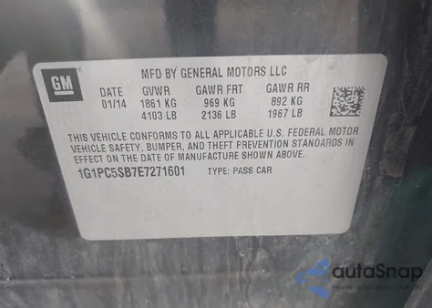 2014 Chevrolet Cruze 1Lt Auto from USA, damaged, VIN 1G1PC5SB7E7271601